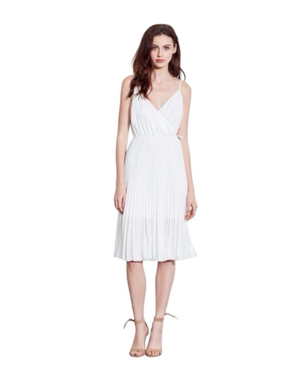 Ali & Jay White Pleated Faux Wrap Midi Dress Bridal Size Medium